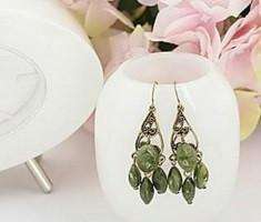 Feshionn IOBI Earrings Green Jasper Scroll Design Polished Bronze Green Jasper Drop Earrings