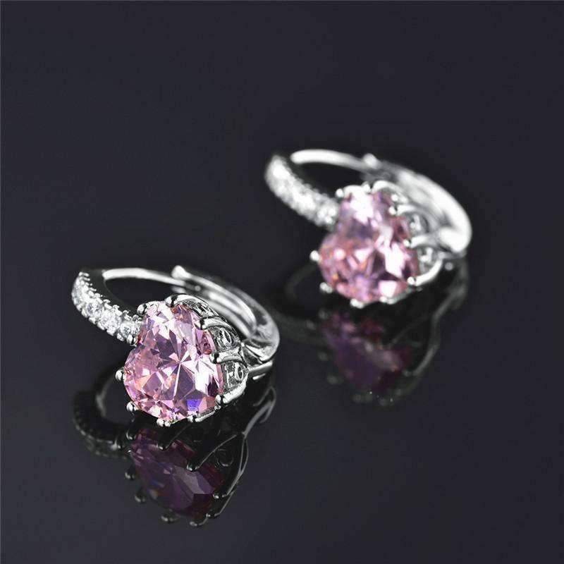 Feshionn IOBI Earrings Heart Shaped Blushing Pink Diamond CZ Solitaire Hoop Earrings