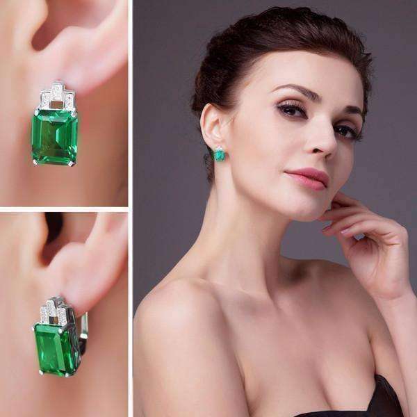 Feshionn IOBI Earrings Heritage 8CT Emerald Cut Simulated Russian Emerald IOBI Precious Gems Earrings
