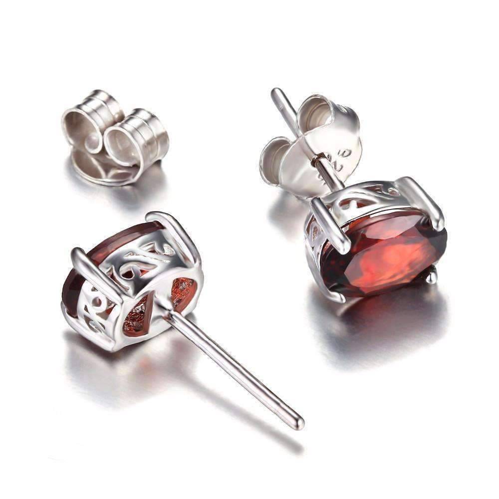 Feshionn IOBI Earrings Legacy Garnet Oval Cut Genuine 1.6CT IOBI Precious Gems Stud Earrings