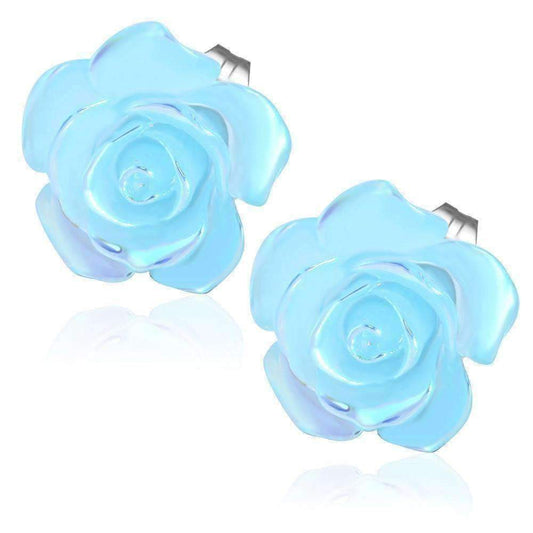 Feshionn IOBI Earrings Light Blue CLEARANCE - Light Blue Rose Stud Earrings