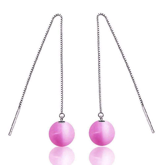 Feshionn IOBI Earrings Mystical Pink Cat Eye Gemstone Bead Thread Earrings