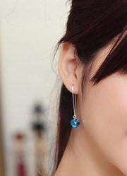 Feshionn IOBI Earrings ON SALE - Aqua Blue Austrian Crystal Heart Silver Thread Earrings