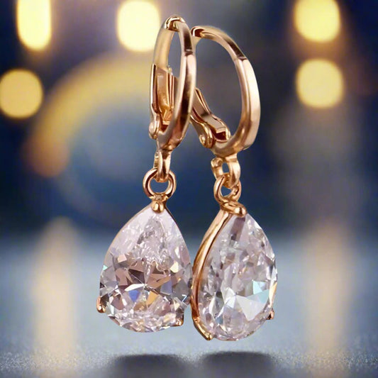 Feshionn IOBI Earrings ON SALE - Raindrop Diamond Dust Infused Dangling Earrings in Diamond White or Blushing Pink