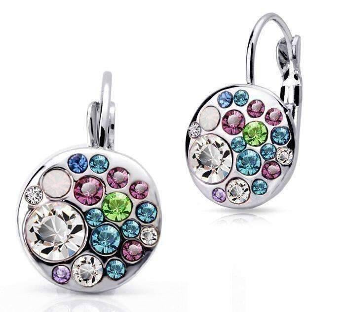 Feshionn IOBI Earrings Party Confetti Austrian Crystal White Gold Plated Leverback Earrings