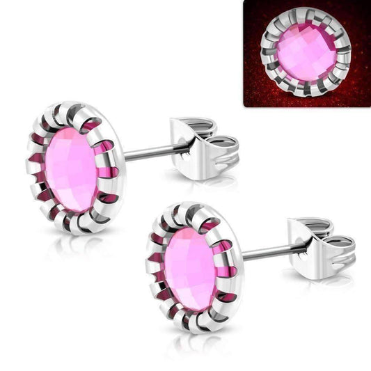Feshionn IOBI Earrings Pink / Stainless Steel ON SALE - Aurora Borealis Glass Button Stud Stainless Steel Earrings