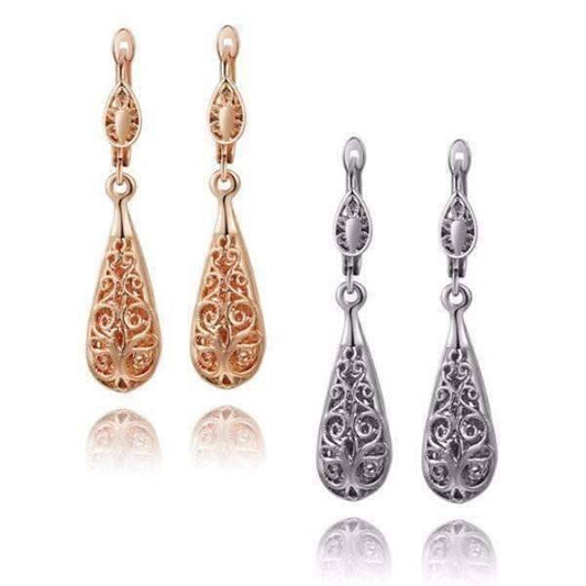Feshionn IOBI Earrings Platinum Arabesque Filigree Puff Teardrop Earrings