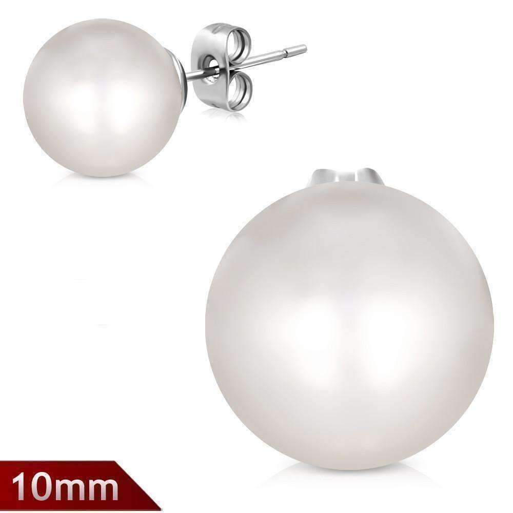 Feshionn IOBI Earrings Pure White Pure White Pearl Bead Solitaire Stud Earrings on Stainless Steel