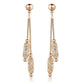 Feshionn IOBI Earrings Rose Gold Glistening Stardust Crystals Rose Gold Or Yellow Gold Dual Dangling Chain Drop Earrings