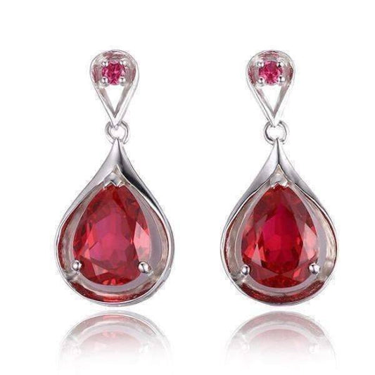 Feshionn IOBI Earrings Ruby Earrings Gala 7.6CTW Pear Drop Simulated Pigeon Blood Ruby IOBI Precious Gems Earrings