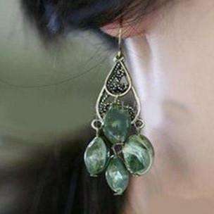 Feshionn IOBI Earrings Scroll Design Polished Bronze Green Jasper Drop Earrings