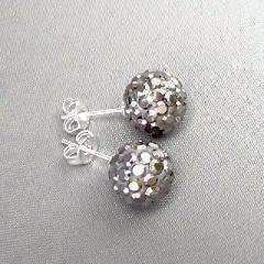 Feshionn IOBI Earrings Shamballa Charcoal Crystals on 925 Silver Stud Earrings