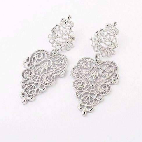 Feshionn IOBI Earrings Silver Filigree Lace Earrings in Silver or Gold