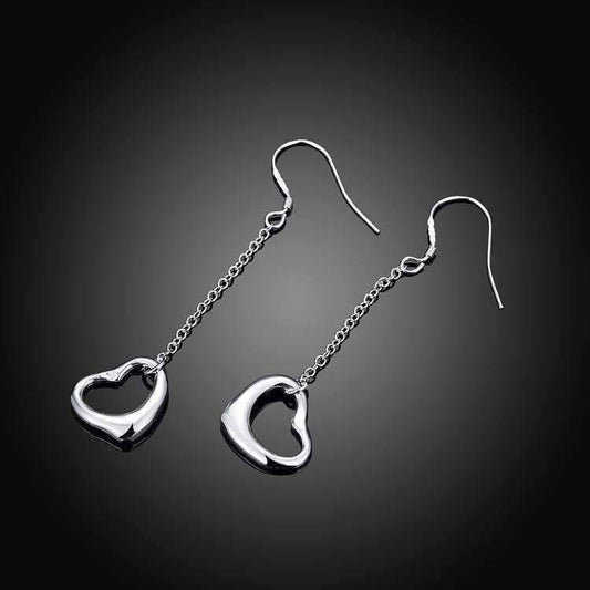 Feshionn IOBI Earrings Silver Love Chain Dangling Heart Earrings