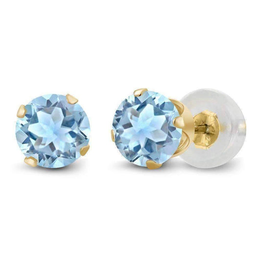 Feshionn IOBI Earrings Sky Blue 1.20CTW Genuine Sky Blue Topaz IOBI Precious Gems Stud Earrings