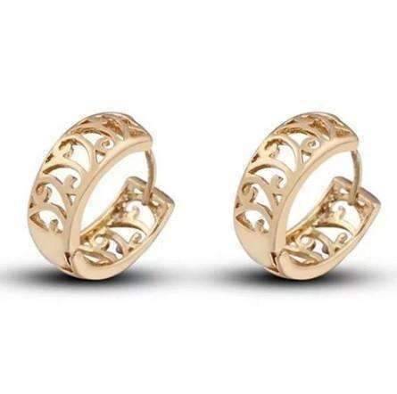 Feshionn IOBI Earrings Wave Pattern 18k Gold Filled Open Work Filigree Huggie Hoop Earrings