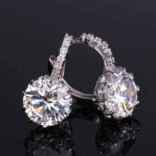 Feshionn IOBI Earrings White Gold Diamond CZ Solitaire Hoop Earrings In White Or Yellow Gold