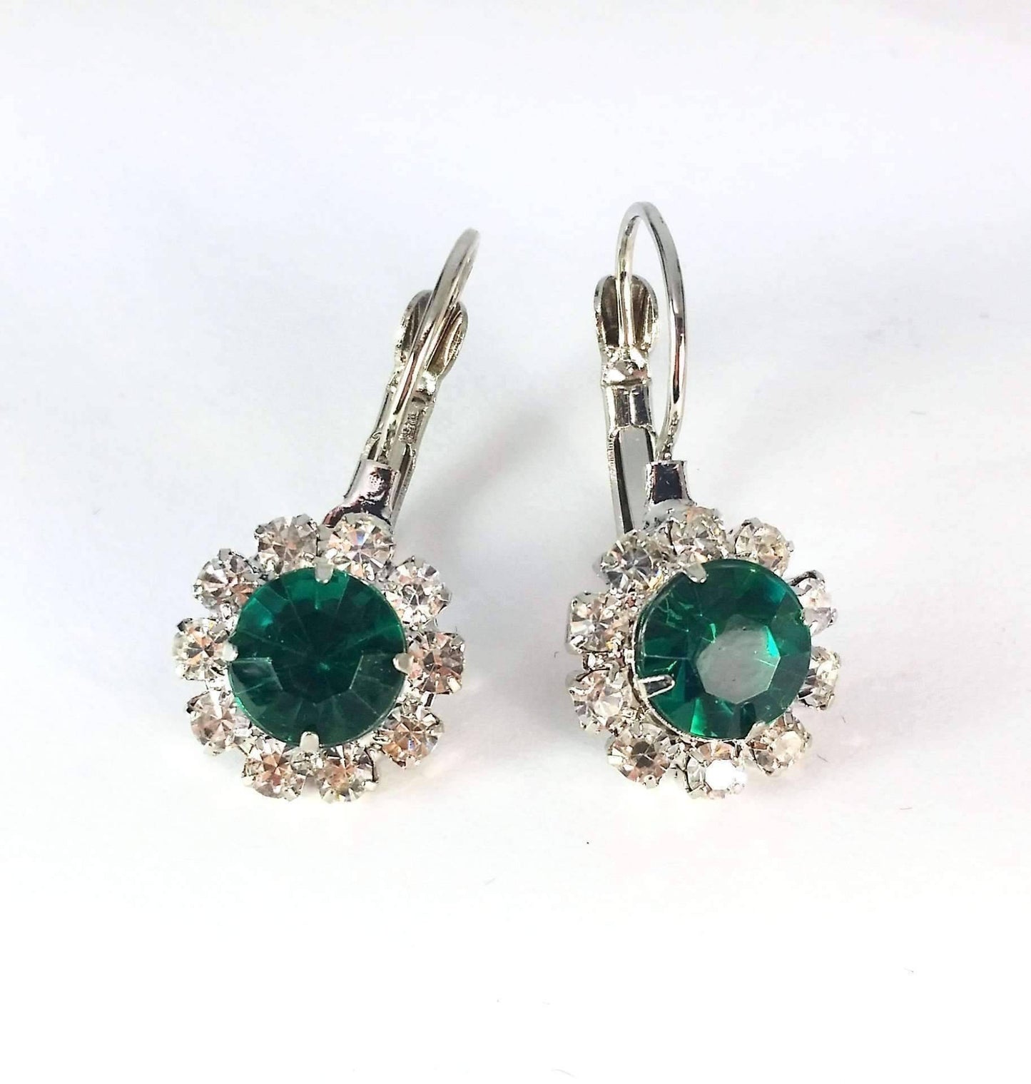 Feshionn IOBI Earrings White Gold Emerald Crystal Flower Drop Lever Back Earrings - White or Yellow Gold