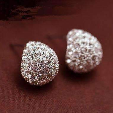 Feshionn IOBI Earrings White Gold ON SALE - Clam Shell Crystal Encrusted Textured Scoop Stud Earrings