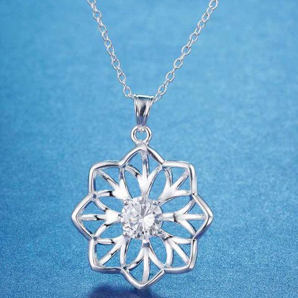 Sparkling Sunflower CZ Sterling Silver Necklace