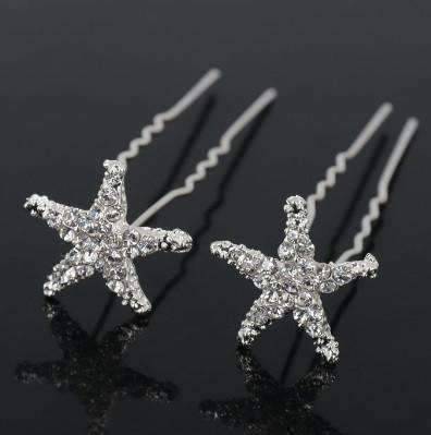 Feshionn IOBI Hair Jewelry 1 / Silver Small Crystal Encrusted Starfish Silver Plated Hair Pins