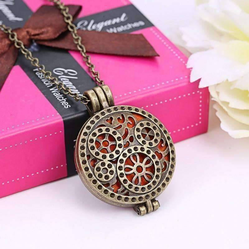 Feshionn IOBI Necklaces Bronze Finish Bronzed Gears Aromatherapy Scent Diffuser Locket Necklace