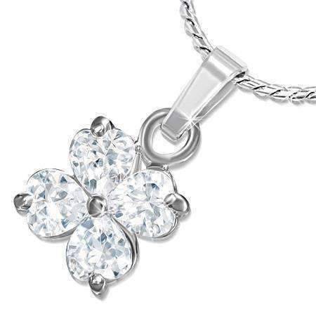 Feshionn IOBI Necklaces Clear "Shamrock" Cubic Zirconia Four Leaf Clover Pendant Necklace