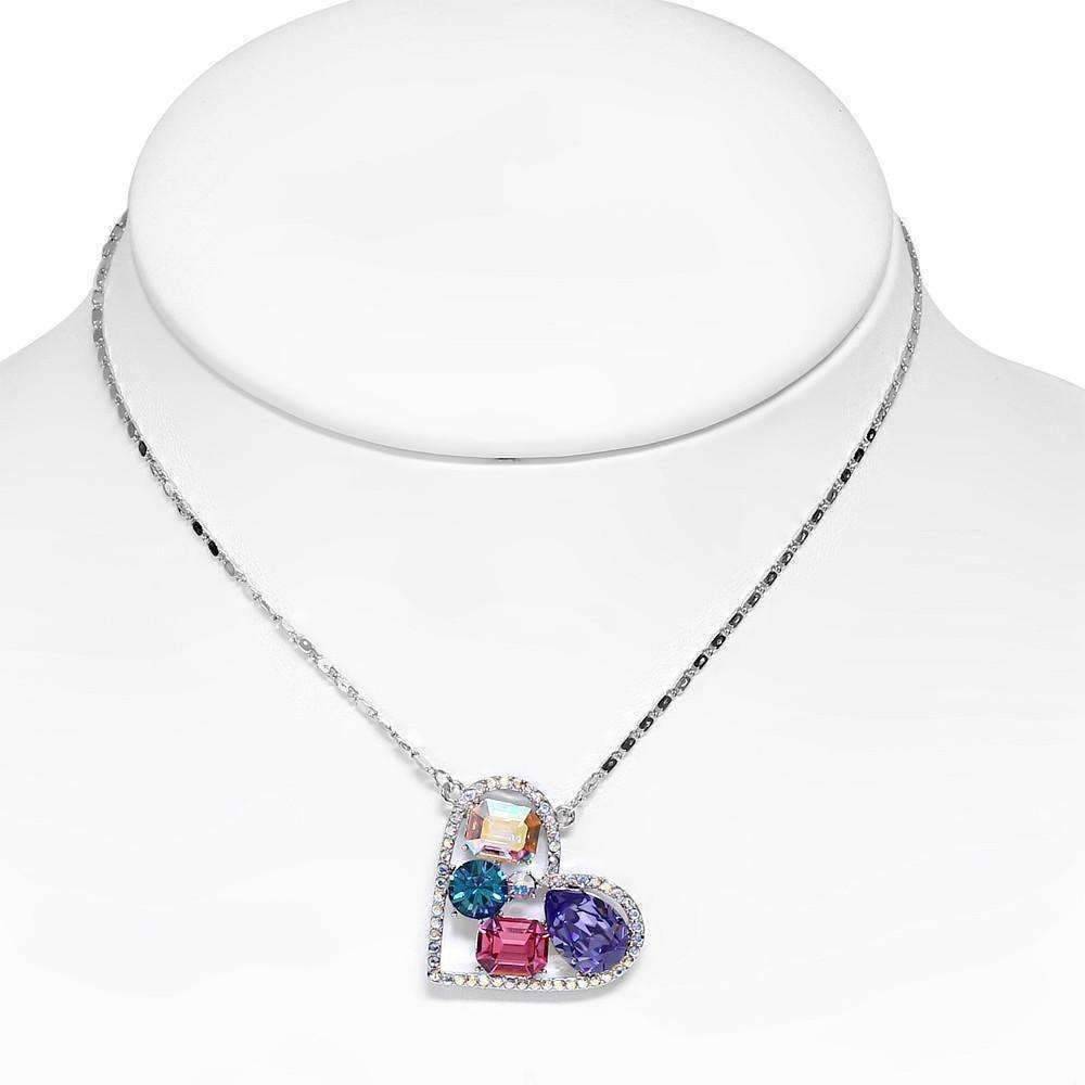 Feshionn IOBI Necklaces Dazzling Shades of Pastel Multi-Stone IOBI Crystals Heart Pendant Necklace