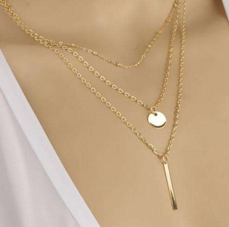 Feshionn IOBI Necklaces Delicately Layered Gold Bead Three Chain Necklace