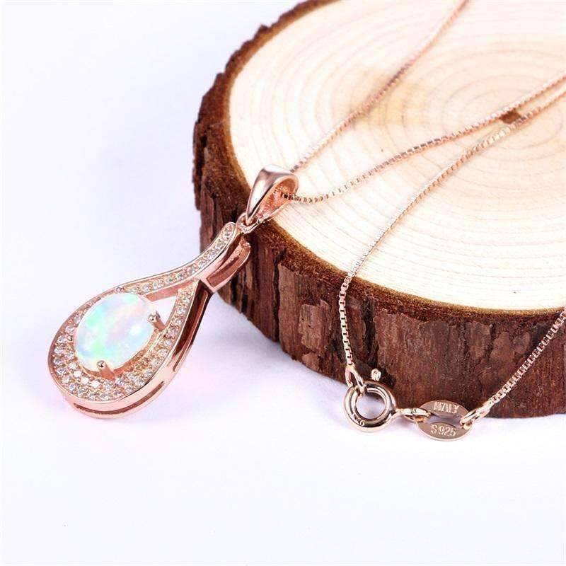 Feshionn IOBI Necklaces Divine Opal and Rose Gold Drop IOBI Precious Gems Necklace