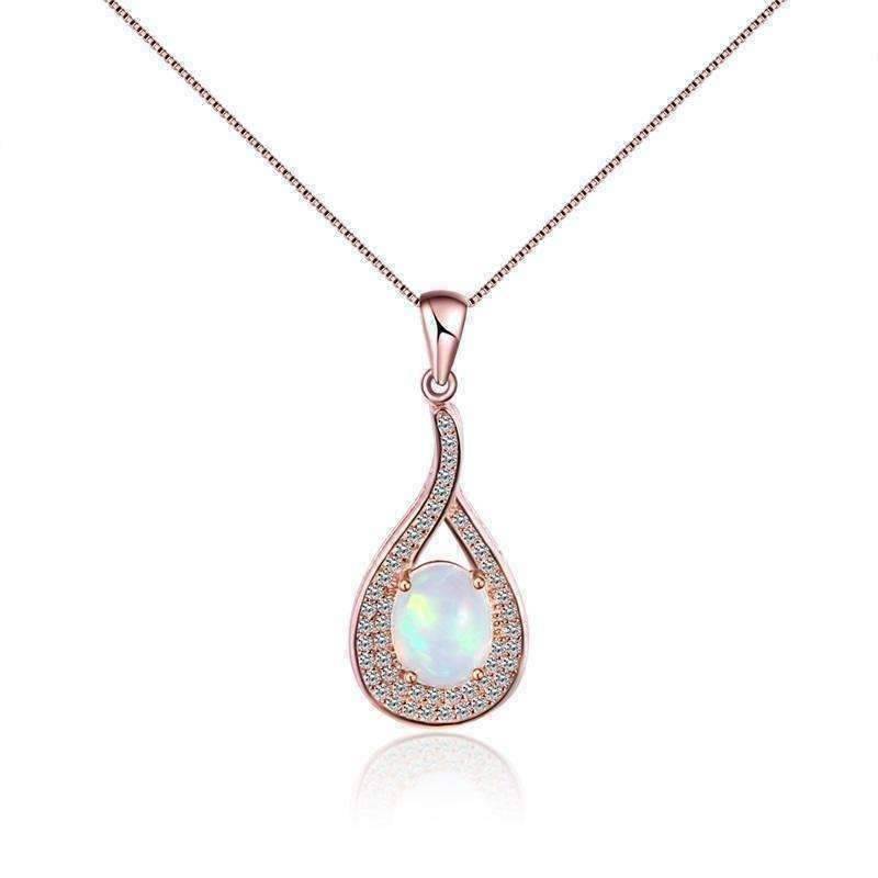 Feshionn IOBI Necklaces Divine Opal and Rose Gold Drop IOBI Precious Gems Necklace