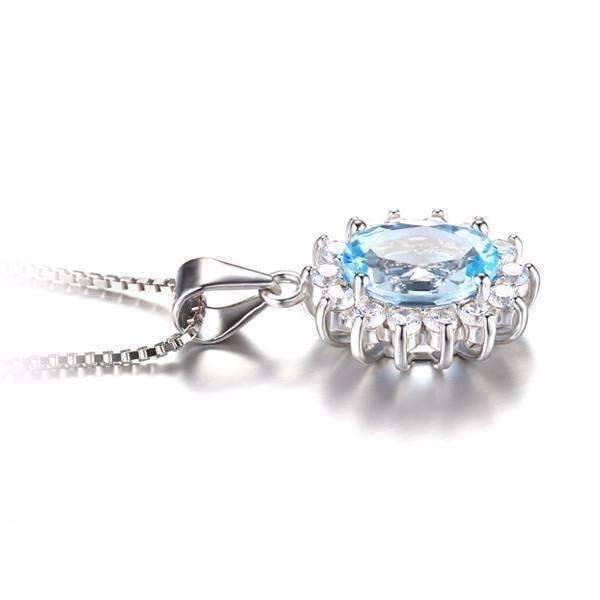 Feshionn IOBI Necklaces French Blue Halo 2.5CT Genuine Topaz IOBI Precious Gems Pendant