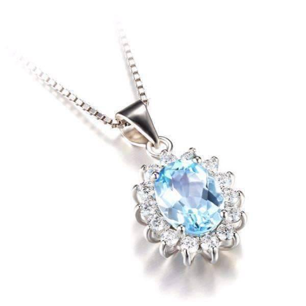 Feshionn IOBI Necklaces French Blue Halo 2.5CT Genuine Topaz IOBI Precious Gems Pendant