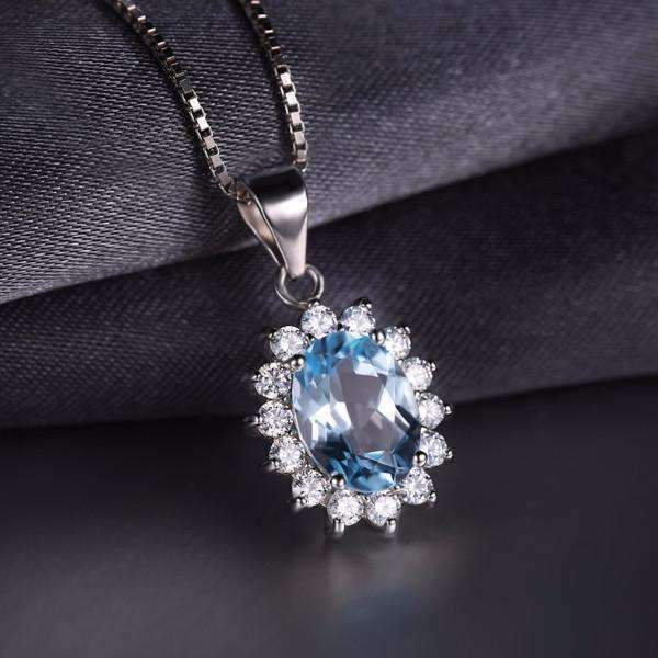 Feshionn IOBI Necklaces French Blue Halo 2.5CT Genuine Topaz IOBI Precious Gems Pendant