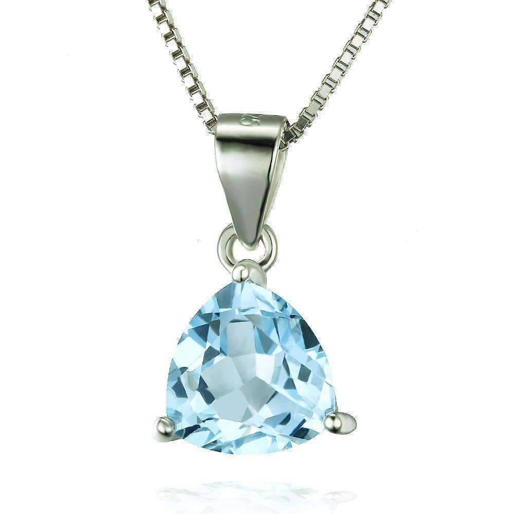 Feshionn IOBI Necklaces Ice Blue Genuine Topaz Trillion Cut 2.2CT IOBI Precious Gems Pendant Necklace