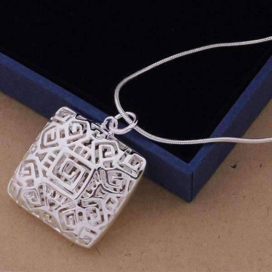 Feshionn IOBI Necklaces ON SALE - Tribal Pattern Cut-Out Square Cage Sterling Silver Necklace