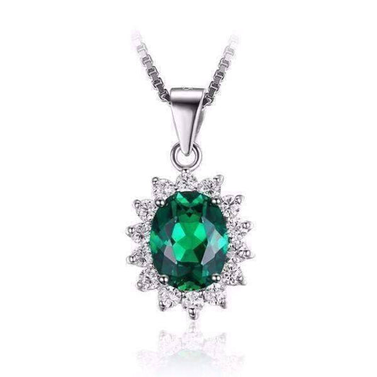 Feshionn IOBI Necklaces Russian Emerald Pendant Russian Halo Oval Cut 2.5CT Nano Simulated Emerald IOBI Precious Gems Pendant Necklace
