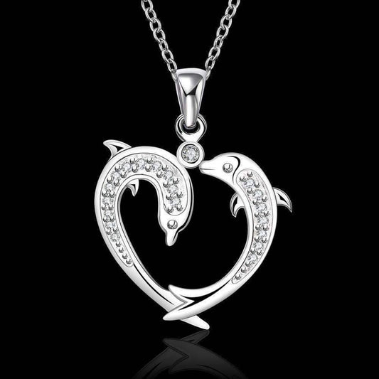 Feshionn IOBI Necklaces Silver Dolphin Love Heart Necklace