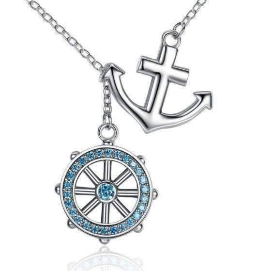 Feshionn IOBI Necklaces Silver Nautical Adventure Blue Topaz Sterling Silver Lariat Necklace