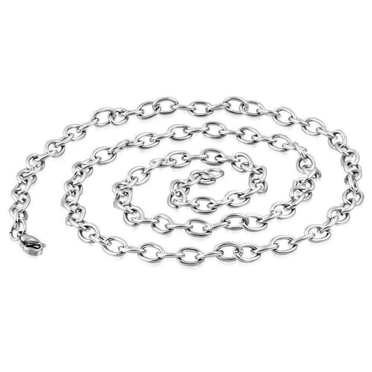 Feshionn IOBI Necklaces Stainless Steel 24 inch Oval Cable Link Stainless Steel Necklace Chain
