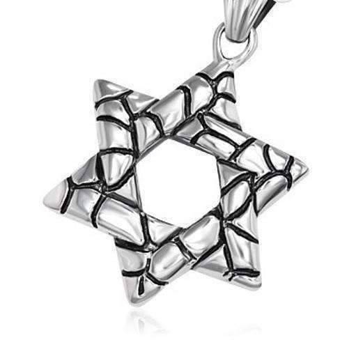 Feshionn IOBI Necklaces Stainless Steel Traditional Oxygenated Star of David Necklace for Men or Women