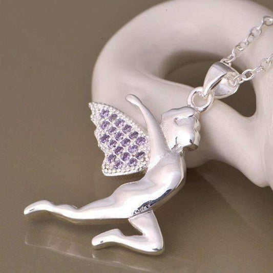 Feshionn IOBI Necklaces Sterling Silver CLEARANCE - Floating Fairy with Amethyst Pavé Wings Sterling Silver Necklace