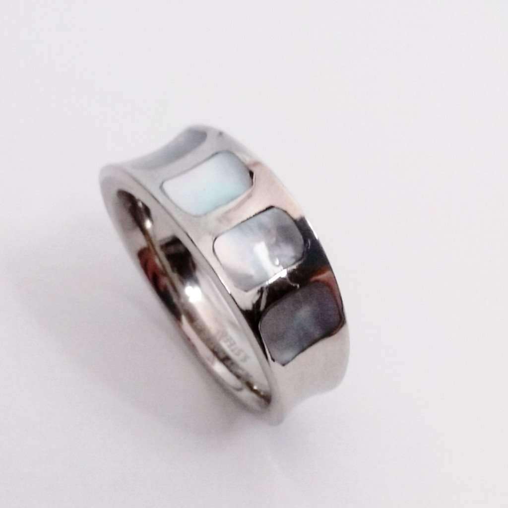 Feshionn IOBI Rings 5.5 / Stainless Steel Mother of Pearl Shell Inlaid Stainless Steel Band Ring