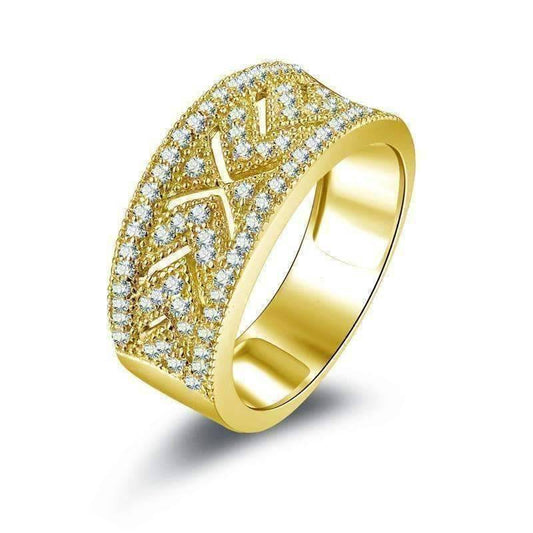 Feshionn IOBI Rings 5 Charlize .38CT Pavé and Filigree 10K Solid Yellow Gold Band IOBI Cultured Diamond Ring