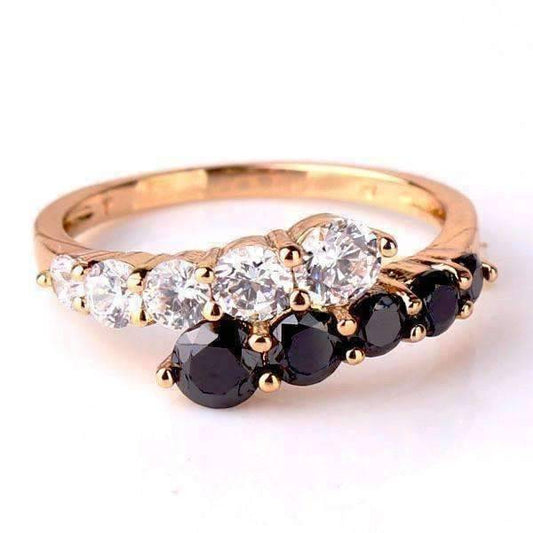Feshionn IOBI Rings 5 / Gold "Date at Eight" 1.3ct Black and White CZ Cocktail Ring
