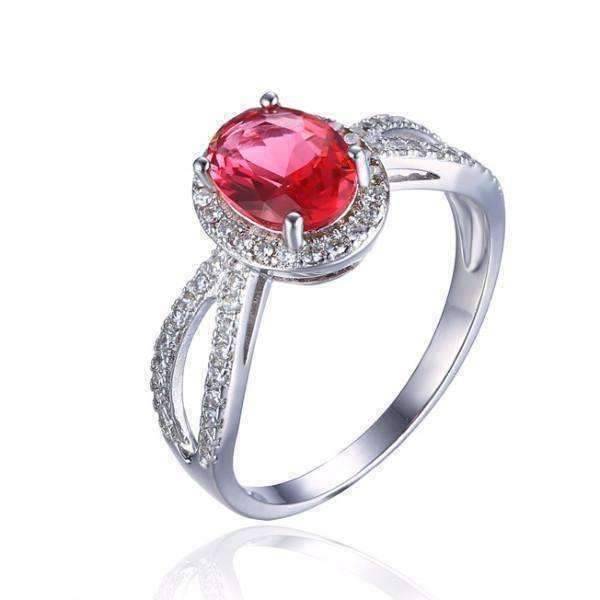 Feshionn IOBI Rings 6 / Pink Oval Ring Pink Tourmaline Oval Cut 1.7CT IOBI Precious Gems Halo Ring