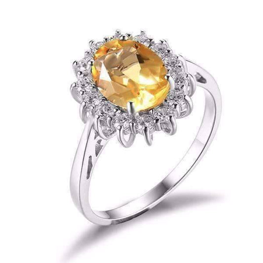 Feshionn IOBI Rings 6 Spanish Gold Halo 2.5CT Genuine Citrine IOBI Precious Gems Ring