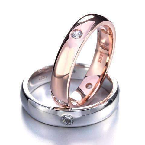 Feshionn IOBI Rings 7.75 / Platinum Simply Elegant Four Stone Flush Mount CZ Band Ring in Platinum or Rose Gold Plating - Ring