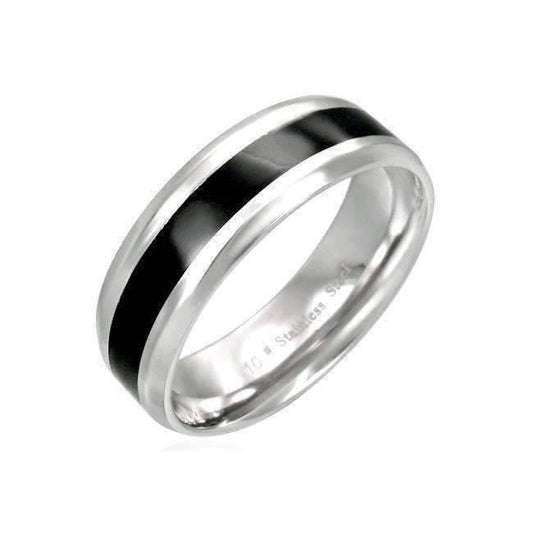 Feshionn IOBI Rings 7 / Stainless Steel Classic Black Stripe Ring