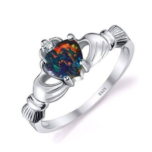 Feshionn IOBI Rings Black Opal / 6 Erin Claddagh Heart 0.4CT Cultured Black Opal IOBI Precious Gems Ring
